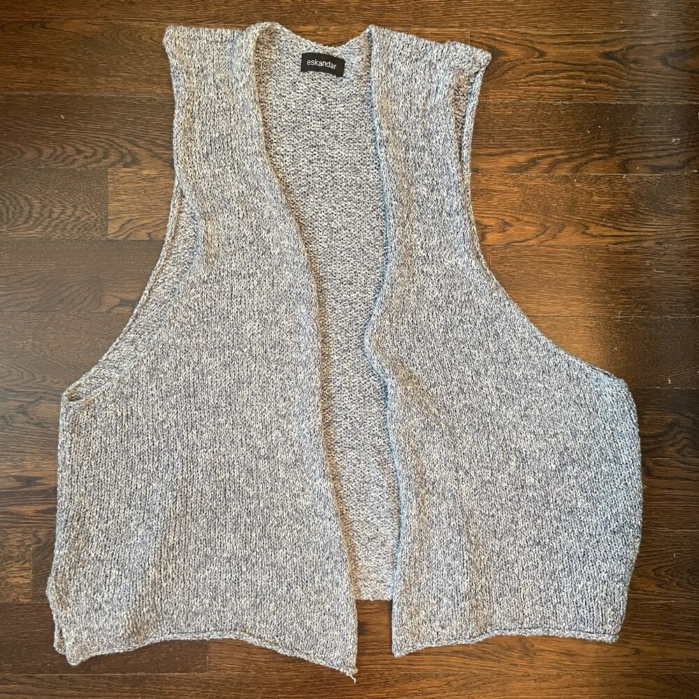 Eskandar Open Sweater Vest Waistcoat Gray Oversize Knit-One Size